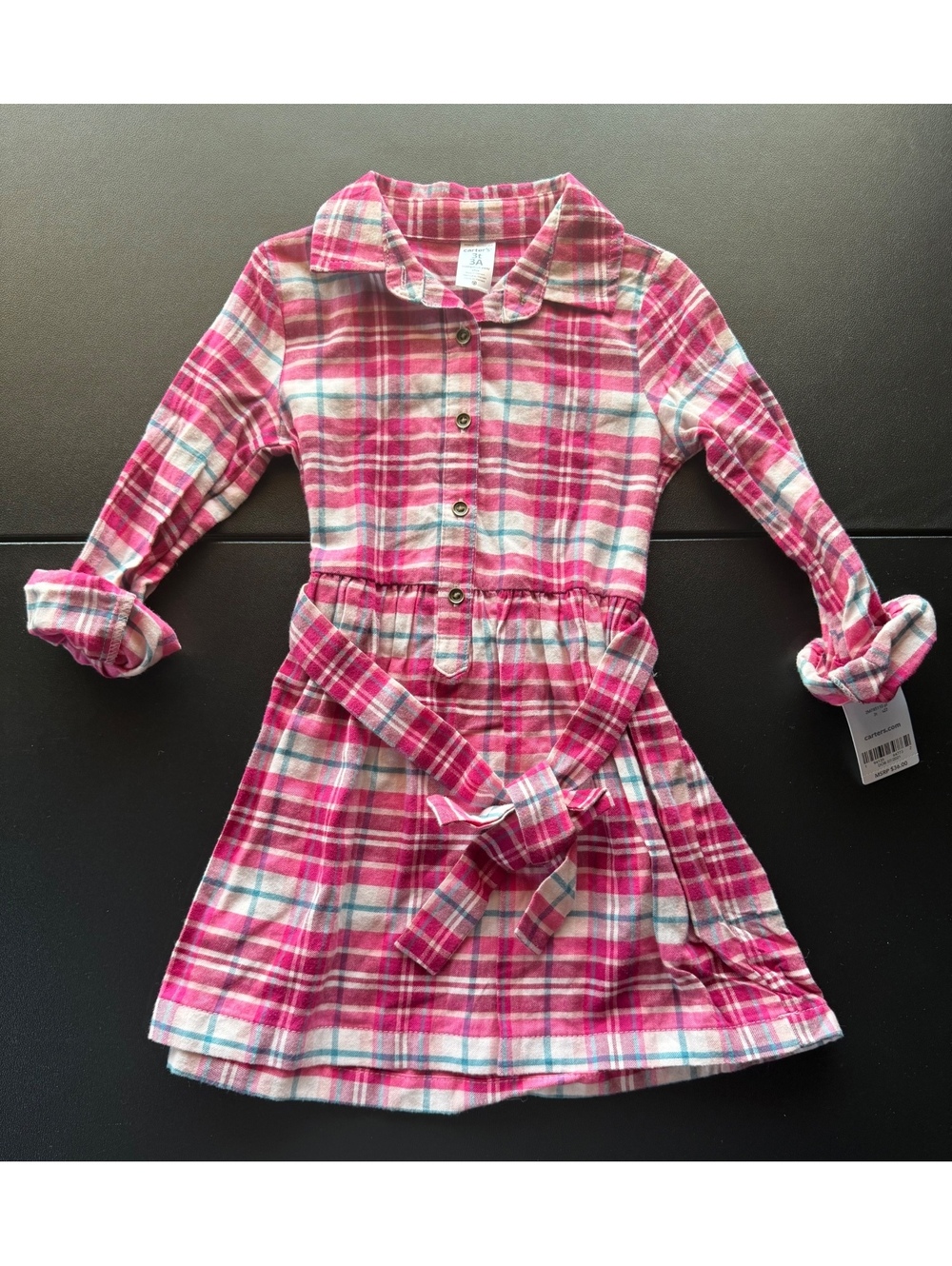 Carter’s Girls 3T Plaid Shirt Dress NWT Pink Belted Long Sleeve 2021